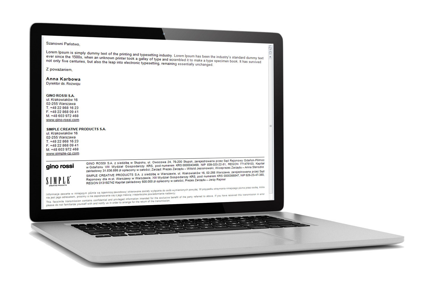 Gino Rossi and Simple Creative Products Group E-mail Footer