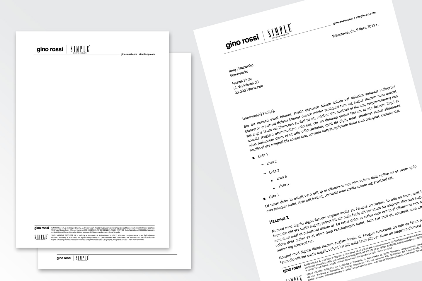 Gino Rossi and Simple Creative Products Group Letterhead + Letter Template